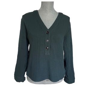 MADEWELL Green V Neck Cotton Blouse M